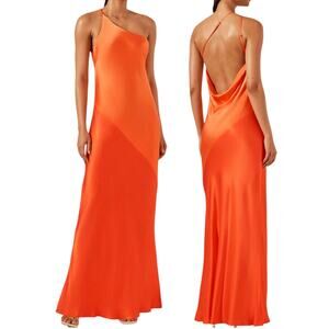 Shona Joy NWT 'Mia' Contrast One Shoulder Maxi Dress, Red, Orange 8 US, 12 AUS